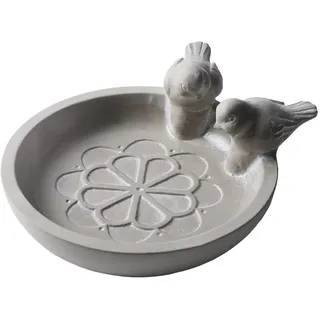 Bambelaa! Vogeltränke Winterfest Vogelbad Stehend Groß Stein Garten Terrasse Balkon Wassertränke für Vögel Zubehör Futterschale Rund Vogelbecken für Wildvögel aus Zement (ca. 19 x 22 x 7,5 cm)