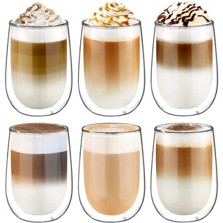 glastal 350ml Doppelwandige Latte Macchiato Gläser Set Borosilikatglas Kaffeetassen Glas 6er Set Kaffeeglas Teegläser für Cappuccino,Latte,Tee,EIS,Eistee,Iced Americano,Milch,Saft,Bier