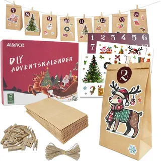 Adventskalender zum Befüllen, DIY Weihnachtskalender Set, Papier Tüten, Natür...