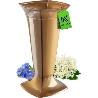 KADAX Grabvase mit Sockel, Friedhofsvase aus Kunststoff, Blumenvase für Grabstein, Grabdekoration, Grabschmuck, Grabsteckvase, Standvase für das Grab (Gold/Hoch)