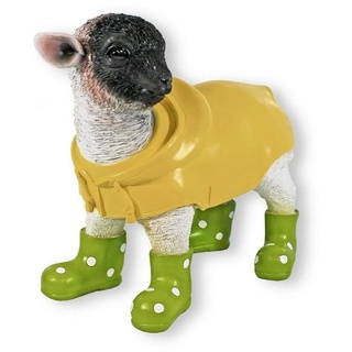 colourliving Tierfigur Gartenfigur Schaf mit Gummistiefeln in grün Deko, Handbemalt, Wetterfest, Witzige Deko bunt|gelb|grün