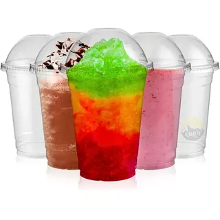 KURTT - Smoothie Becher mit Deckel - 50 Stück / 300ml - Ø 95 mm + Dom Deckel Smoothie Tassen - Saft und Smoothie Becher - Smoothies und Milchshakes - Smoothie Becher to go - Plastikbecher mit Deckel -