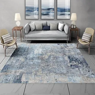 Taidianolp Teppich Wohnzimmer Deko,Blue,150 x 180 cm,Blau Grau Neutral Farbe Abstrakt Muster Modern,Waschbar Kurzflor Teppiche Schlafzimmer Kinderzimmer Jugendzimmer