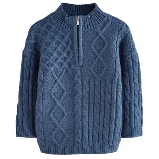 Next Troyer Pullover mit Zopfmuster und Reißverschluskragen (1-tlg) blau 74 (9M)
