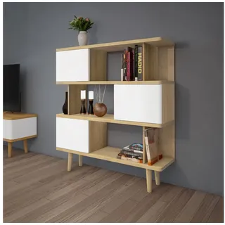 loft24 Bücherregal Aria - Regal Standregal Wohnzimmerregal, Regal, Standregal mit Türen, skandinavisches Design, modern beige