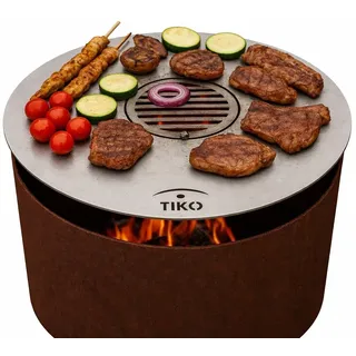 TiKo-Design® Grillplatte Plancha Ø 80 cm aus 5 mm Stahl mit Einlegerost – Massive Feuerplatte für Feuerschale & Feuertonne