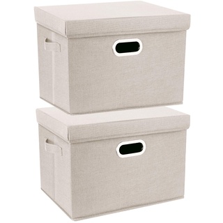 TYEERS Aufbewahrungsbox mit Deckel Groß, Stoff, Faltbare, Waschbare, Kisten Aufbewahrung mit Deckel, 44x30x29 cm, 2-Stück, Beige