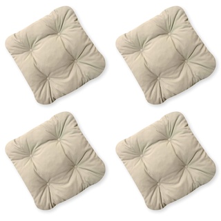 4L Textil 4er Set Stuhlkissen 40x40 mit Bändern Outdoor Kissen wetterfest Gartenstuhlauflagen UV-beständig Sitzkissen Outdoor Bodenkissen(Beige UV, 4er Set | 40x40 cm)