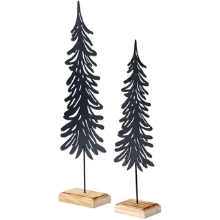 levandeo 2er Set Tanne Deko-Aufsteller Metall Kiefernholz Schwarz Natur Deko Tannenbaum Tischdeko Weihnachtsdeko Weihnachtsbaum Figur Wohndeko