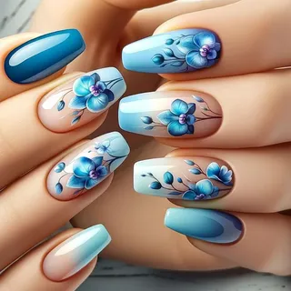 Künstliche Fingernägel, blaue Farbverläufe, zum Aufdrücken, kurze Ballerinas, zum Aufkleben, für Partys, 24 Stück