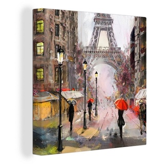 OneMillionCanvasses® Gemälde Gemälde - Paris - Eiffelturm - Regenschirm - Ölgemälde, (1 St), Leinwand Bilder für Wohnzimmer Schlafzimmer bunt Quadratisch - 50 cm x 50 cm x 2 cm