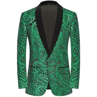 PYJTRL Glänzende Pailletten-Anzugjacke für Herren, Klassische Florale Anzugjacke, modisch, geeignet für Partys, Hochzeiten, Bankette, Abschlussbälle - 3XL