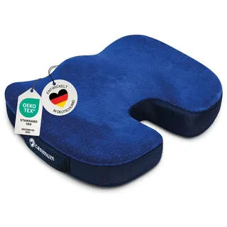 casimum Steißbeinkissen Orthopädisches Sitzkissen RELIEF aus Memory Schaum, zur Bandscheibenentlastung für Stuhl, Autositz & Rollstuhl blau