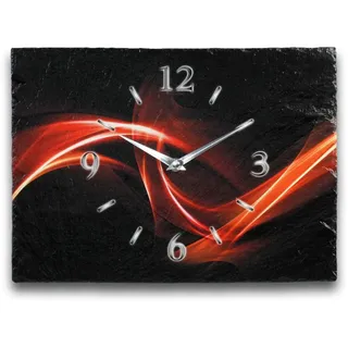 Kreative Feder Designer-Wanduhr aus Stein (Keramik) Größe ca. 35x25cm mit flüsterleisem Uhrwerk (Red Wave, leises Funkuhrwerk)