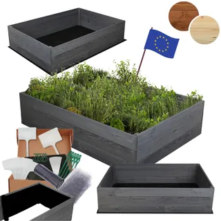 MODO24 Hochbeet Holz, Kräuterbeet, Gartenbeet, Pflanzkasten, Blumenbeet, für Garten und Terrasse, Kiefernholz, Massivholz, Naturholz, Gemüsegarten, Abmessungen 27x120x80 cm, Farbe: Grau