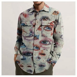 FIDDY Hemdbluse Bedrucktes Herren Hemd mit schmalem Revers für Herbst und Winter XL