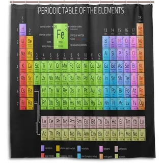 BIGJOKE Duschvorhang, Periodensystem der Elemente, Bildung, schimmelresistent, wasserdicht, Polyestergewebe, Badezimmervorhang, 12 Haken, 167,6 x 182,9 cm, Heimdekoration