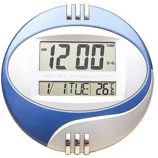 Digitale Wanduhr Im Modernen Design, Funkgesteuert, Mit Thermometer Und Wecker, Großem Lcd-bildschirm, Ideal Zur Dekoration Des Wohnzimmers, Der Küche Oder Des Büros (grau-blau).