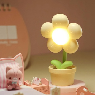 BomKra Cartoon Blume Nachtlicht Batteriebetrieben, Kreatives Nachttischlampe Verstellbar Süße Blumen-Licht Kinderzimmer Dekoration, Kinder Geschenke (Gelb)