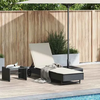 Sonnenliege Mit Rollen Und Auflage Schwarz Poly Rattan