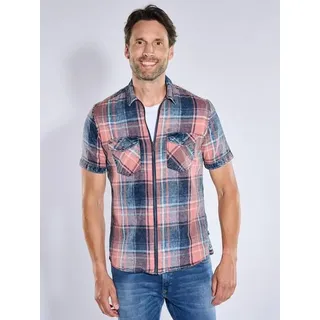 engbers Herren Kurzarm-Overshirt mit Vintage-Effekt Orange regular kariert Kent-Kragen - XXL