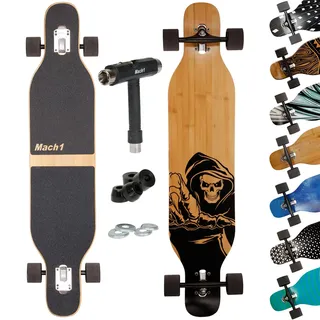 Mach1 Bambus Longboard mit Keramik Kugellager + T-Tool - Skateboard Drop Through Cruiser Komplettboard (Death)