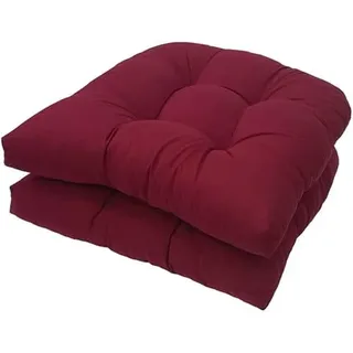 GRYYP 2er-Pack getuftete Sitzkissen für drinnen und draußen, 18,9" x 18,9" U-Form Ersatzkissen für Korbstuhl Sitz Terrassenmöbel Esszimmerstuhl Pad(Color:Weinrot)