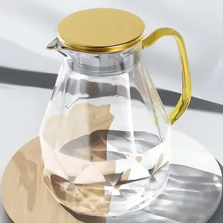Glaskaraffe mit goldenem Deckel 2 Liter Diamant Design & Griff