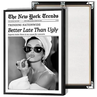 Beshdomp Vintage-Poster "Better Late Than Ugly", schwarz und weiß, Leinwand, Wandkunst, Magazin, Überschrift, adretter Druck, Gemälde für Badezimmer, Zuhause, Schlafzimmer, Wohnheim, Wanddekoration