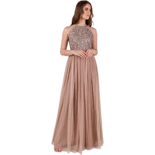 Maya Deluxe Damen Womens Ladies Bridesmaid Maxi Dress Halter Neck Sequin Embellished Prom Graduation Wedding Brautjungfernkleid, Taupe Blush, EU 48(UK 20)