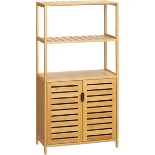 kleankin Badezimmerschrank Bambus Badschrank mit 2 Lamellentüren, 2 offene Fächern & Schrank Hochschrank Beistellschrank schmal Aufbewahrungsschrank für Badezimmer, Wohnzimmer 60x30x120 cm Natur   Aosom