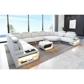 Sofa Dreams Wohnlandschaft Leder Sofa Asti U Form, Couch, U Form Ledersofa mit LED, Designersofa schwarz|weiß