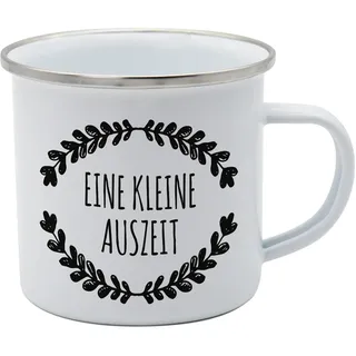 GEDALABELS Tasse Kleine Auszeit Emaille 350ml, Camping, Outdoor, Trinkbecher, Emaillebecher, Emailletasse, lebensmittelecht, Weiß Oder Cremefarben