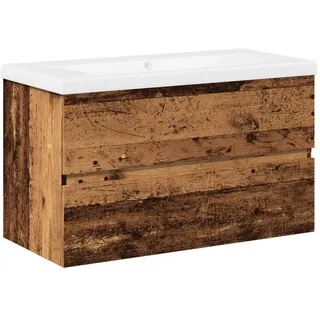 Helloshop26 - Wandhängender Waschtischunterschrank mit integriertem Becken 80 x 38,5 x 45 cm großzügiger Stauraum Vintage-Stil 02_0055848