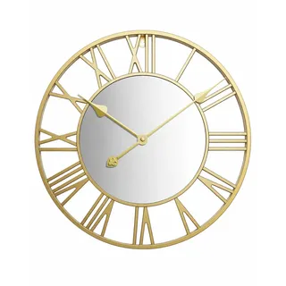 QHENS Wanduhr Gold 50 cm lautlos mit römischen Ziffern und Metallrahmen
