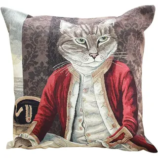 Mars & More Gobelin Kissen Katze im roten Leibrock ca. 45x45cm