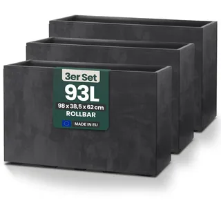 Kreher® XXL Sichtschutz Pflanzkasten hoch 93L - 98x38,5x62 cm - doppelwandig & rollbar, mit Entwässerungsstopfen - wetterfest - Naturstein Optik (3, Anthrazit)