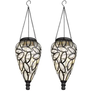 GLOBO LIGHTING LED Solarleuchte, LED fest integriert, warmweiß, 2er Set außergewöhnliche Hängeleuchte Outdoor Solarlicht Balkon H 50cm schwarz|weiß