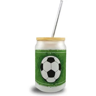 speecheese Trinkglas mit Bambusdeckel Motiv Design cool Fußball mit | Fußballfeld mit Bambusdeckel ein buntes Glas für Fußballfans mit Bambusdeckel Kinder Jungen Kindergeburtstag Sportliches Spaß