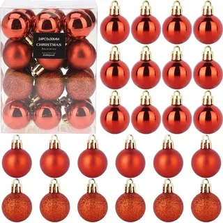 Christbaumkugeln - 24er Set - Bruchsicher - Kunststoff - Rote Weihnachtskugeln 3cm - Rot