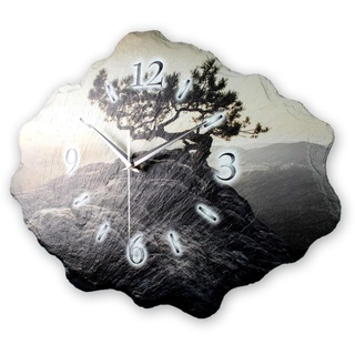 Kreative Feder Designer-Wanduhr aus Stein (Beton) mit flüsterleisem Uhrwerk - Baum Einsam (leises Funkuhrwerk)