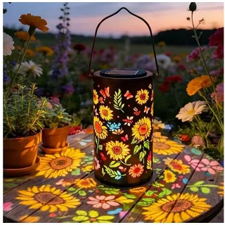 Fyrove LED Solarleuchte Solarlampen für Außen Bunte Solar Gartenlaterne mit Projektion, IP65 Wasserdicht Warmweiß LED Solarleuchte, LED Solar Gartendeko hängeleuchte solar garten, für Hof, Path Rasen, Wege, Terrasse, Yard Deko gelb