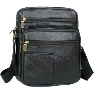 Vpoofree Umhängetasche Herren Schultertasche Leder Tasche Vintage Herrentasche zum Umhängen Shoulder Bag Men Crossbody Handytasche Messenger Bag für Arbeit Reise Alltagsleben(Schwarz Schultertasche) - S