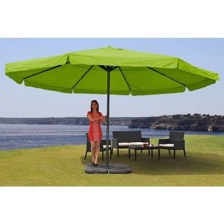 Sonnenschirm Carpi Pro, Gastronomie Marktschirm mit Volant Ø 5m Polyester/Alu 28kg ~ grün mit Ständer