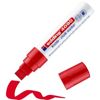 edding 4090 Kreidemarker - rot - 1 Kreidestift - Keilspitze 4-15 mm - breiter Kreidestift für Tafel abwischbar - zum Beschriften von Fenster, Glas, Spiegel - Tafelstift mit deckenden Farben