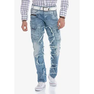 Bequeme Jeans CIPO & BAXX Gr. 40, Länge 32, blau (hellblau) Herren Jeans im trendigen Patchwork-Design