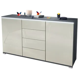 Vladon Sideboard Faro V1 (Kommode mit 2 Türen & 4 Schubladen, Schrank mit LED Lichtleiste), Anthrazit matt / Creme Hochglanz (138,5 x 75,5 x 35) gelb