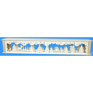 Rudolphs Schatzkiste Schwibbogenerhöhung mit Seiffener Kirche Waldtiere und Beleuchtung BxHxT 72x10x10cm NEU Lichterbogen Fensterbogen Spitzbogen Erzgebirge Seiffen Weihnachten Licht Holz Dekoration