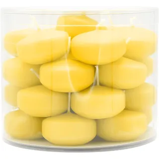 Schwimmkerzen klein, Zitrone, 50/30 mm, WENZEL, Brenndauer ca. 4h, Box mit 28 Stück