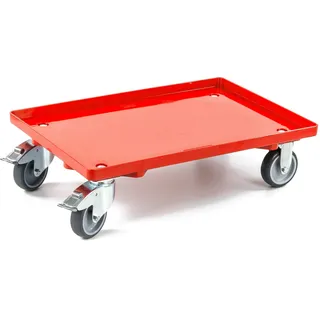 aidB Transportroller geschlossen für Euroboxen mit 2 Lenk- und 2 Bremsrollen aus Gummi, Rot, 600x400 mm, Rollwagen zum Transport von Kisten, Praktischer Kistenroller
